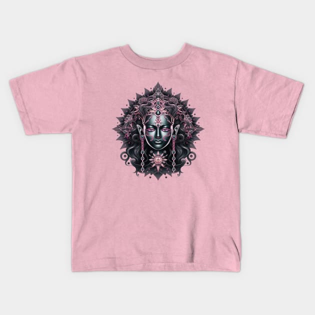 Goddess Vasudhara, Lotus Mandala Symbolizing Prosperity and Wealth Kids T-Shirt by Nebula Nexus